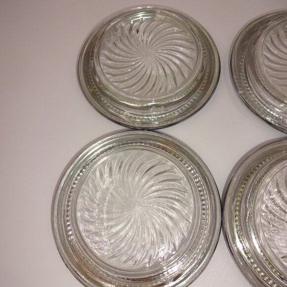 Set of 6 Vintage Park Sherman Clear Glass & Silverplate Swirl Pinwheel Coasters - Picture 7 of 9